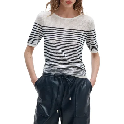 rag & bone rag & bone Daisy Stripe Short Sleeve Cotton Blend Sweater in White — Women Winter white Sweaters & Knits