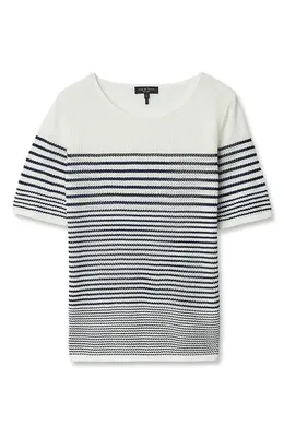 rag & bone rag & bone Daisy Stripe Short Sleeve Cotton Blend Sweater in White — Women Winter white Sweaters & Knits