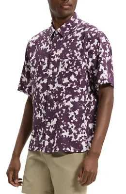 Theory Theory Weekend Short Sleeve Seersucker Button-Up Shirt in Grapevine Multi — Men Autumn chocolate Button-Down Shirts