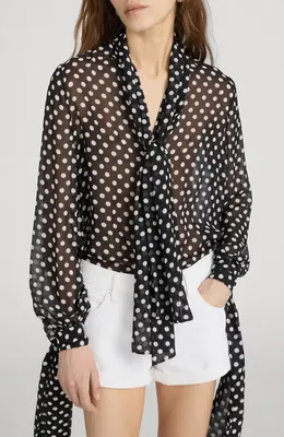 FRAME FRAME The Nouvelle Silk Polka Dot Top in Black Multi — Women Winter black Blouses