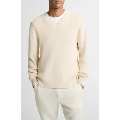 Vince Vince Rib V-Neck Cotton Blend Sweater in Classic Creamdnu — Men Spring ivory Tops