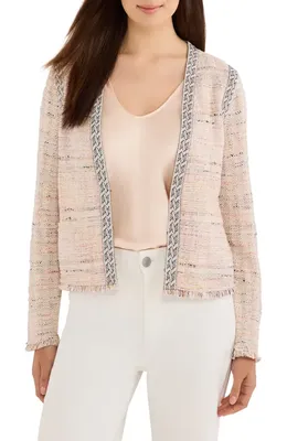 NIC+ZOE NIC+ZOE Fringe Trim Cotton Blend Jacket in Orange Multi — Women Spring orange Outerwear