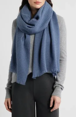 Vince Vince Check Cashmere & Wool Scarf in Azul — Women Summer grey Accessories