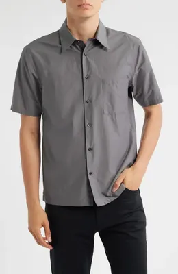 Theory Theory Noll Soft Lawn Short Sleeve Button-Up Shirt in Carbon — Men Winter grey Tops