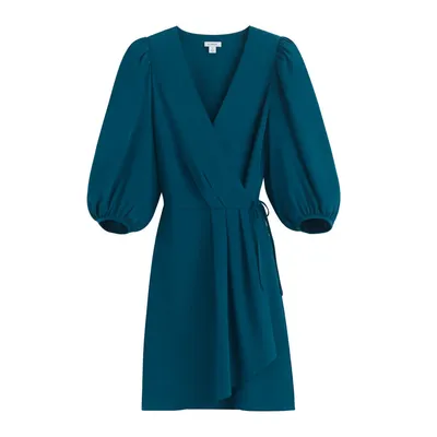 Cuyana Silk Wrap Mini Dress - Jade / in teal — Summer teal Dresses