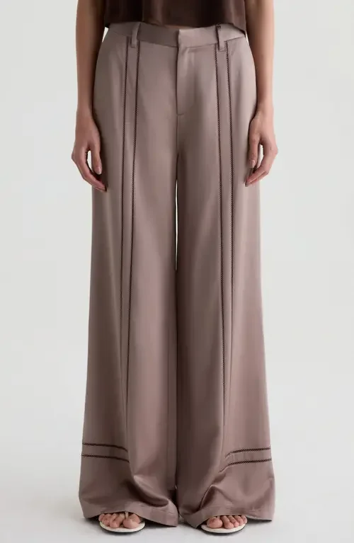 AG AG Sarah High Waist Wide Leg Satin Pants in Cork — Women Autumn grey Pants