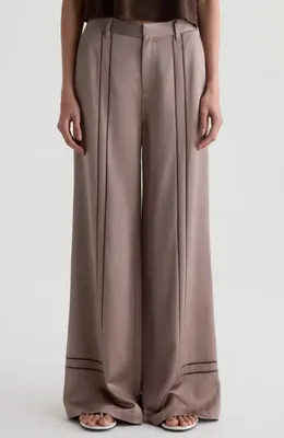 AG AG Sarah High Waist Wide Leg Satin Pants in Cork — Women Autumn grey Pants
