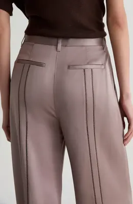 AG AG Sarah High Waist Wide Leg Satin Pants in Cork — Women Autumn grey Pants
