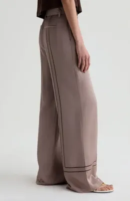 AG AG Sarah High Waist Wide Leg Satin Pants in Cork — Women Autumn grey Pants
