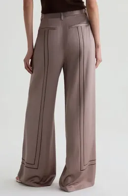 AG AG Sarah High Waist Wide Leg Satin Pants in Cork — Women Autumn grey Pants