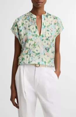 Vince Vince Painted Garden Cap Sleeve Top in Herb Petal — Women Spring white Tops