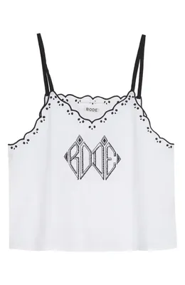 Bode Bode Diamond Monogram Cotton Poplin Tank in White — Women Winter white Tops