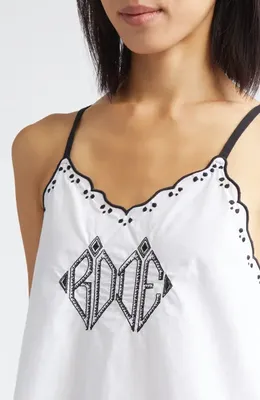 Bode Bode Diamond Monogram Cotton Poplin Tank in White — Women Winter white Tops