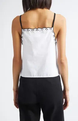 Bode Bode Diamond Monogram Cotton Poplin Tank in White — Women Winter white Tops