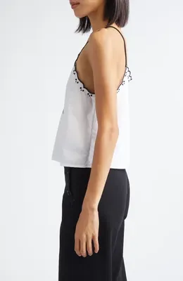 Bode Bode Diamond Monogram Cotton Poplin Tank in White — Women Winter white Tops