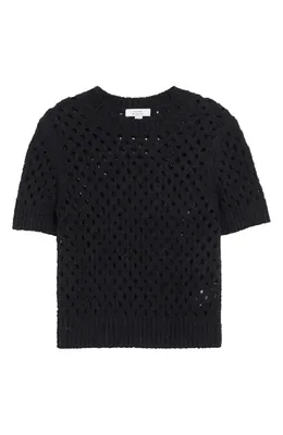 Vince Vince Boxy Honeycomb Knit Short Sleeve Sweater in Black — Women Winter Tops