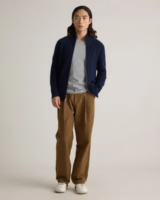 Quince Quince | Men's Mongolian Cashmere Fisherman Full Zip Sweater in True Navy — Men Winter navy Sweaters & Knits
