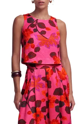 Boden Boden Occasion Floral Faille Top in Pink Floral — Women Spring red Tops