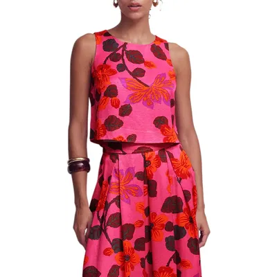Boden Boden Occasion Floral Faille Top in Pink Floral — Women Spring red Tops