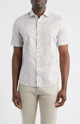 johnnie-O johnnie-O Pendola Stripe Short Sleeve Button-Up Shirt in White — Men Spring white Tops
