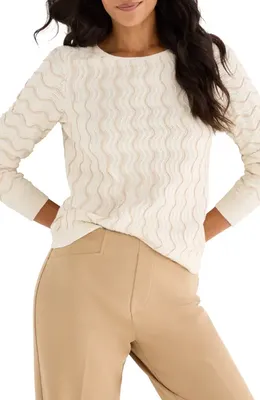 NIC+ZOE NIC+ZOE Alto Wave Stripe Cotton Blend Pointelle Sweater in Neutral Multi — Women Autumn white Tops