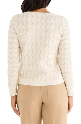 NIC+ZOE NIC+ZOE Alto Wave Stripe Cotton Blend Pointelle Sweater in Neutral Multi — Women Autumn white Tops