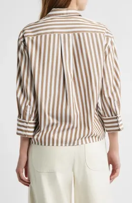 rag & bone rag & bone Lucia Stripe Poplin Button-Up Shirt in Brown Stripe — Women Autumn tan Button-Down Shirts