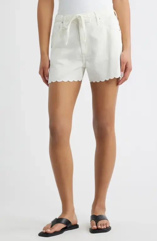 rag & bone rag & bone Ultra Featherweight Nolan Drawstring Denim Shorts in White Scallop — Women Winter white Shorts