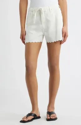 rag & bone rag & bone Ultra Featherweight Nolan Drawstring Denim Shorts in White Scallop — Women Winter white Shorts