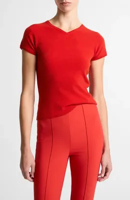 Vince Vince Short Sleeve Wool Blend Sweater in Poppy — Women Winter red Sweaters & Knits