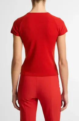 Vince Vince Short Sleeve Wool Blend Sweater in Poppy — Women Winter red Sweaters & Knits