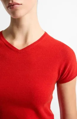 Vince Vince Short Sleeve Wool Blend Sweater in Poppy — Women Winter red Sweaters & Knits
