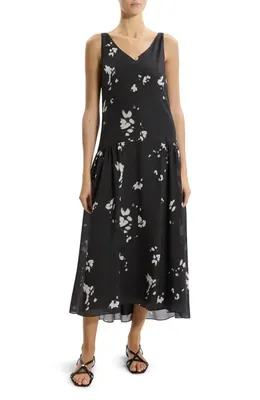 Theory Theory Floral Sleeveless Drop Waist Dress in Black Multi — Women Winter black Dresses