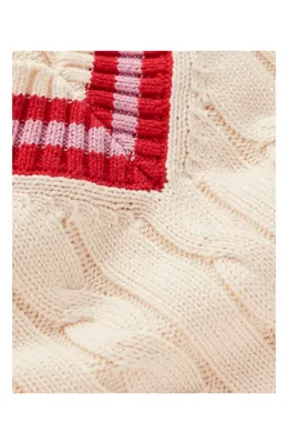 Boden Boden Maeve Cable Stitch Cotton V-Neck Sweater in Ivory Cable Red — Women Spring white Tops