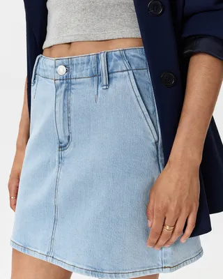 Quince Quince | Women's Stretch Denim Mini Skirt in Cool Blue — Women Summer silver Mini Skirts