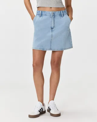 Quince Quince | Women's Stretch Denim Mini Skirt in Cool Blue — Women Summer silver Mini Skirts