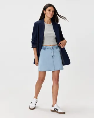 Quince Quince | Women's Stretch Denim Mini Skirt in Cool Blue — Women Summer silver Mini Skirts