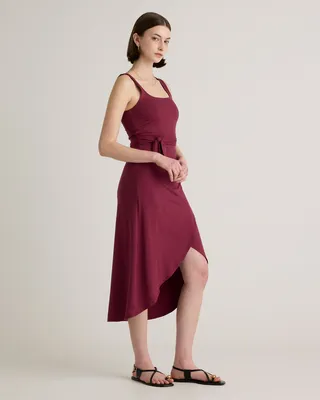Quince Quince | Women's Tencel Jersey Side Tie Midi Dress in Wine — Women Autumn burgundy Midi Dresses