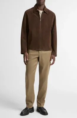 Vince Vince Minimal Moto Suede Zip Jacket in Espresso — Men Autumn chocolate Outerwear