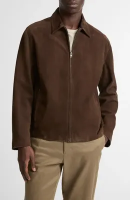 Vince Vince Minimal Moto Suede Zip Jacket in Espresso — Men Autumn chocolate Outerwear