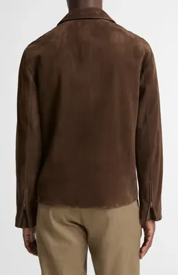 Vince Vince Minimal Moto Suede Zip Jacket in Espresso — Men Autumn chocolate Outerwear