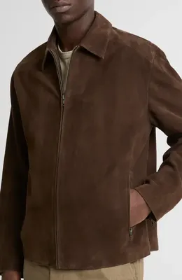 Vince Vince Minimal Moto Suede Zip Jacket in Espresso — Men Autumn chocolate Outerwear