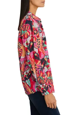 NIC+ZOE NIC+ZOE Kauai Crinkle Cotton Shirt in Red Multi — Women Spring red Tops