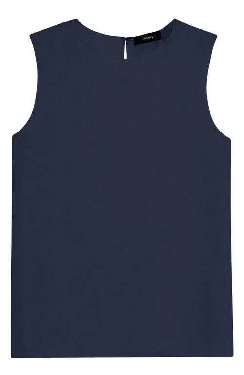 Theory Theory Sleeveless Silk Blouse in Nocturne Navy - Xlv — Women Winter navy Blouses