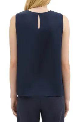 Theory Theory Sleeveless Silk Blouse in Nocturne Navy - Xlv — Women Winter navy Blouses