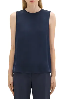 Theory Theory Sleeveless Silk Blouse in Nocturne Navy - Xlv — Women Winter navy Blouses