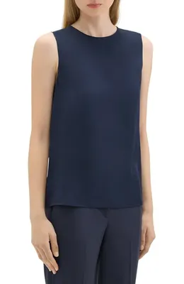 Theory Theory Sleeveless Silk Blouse in Nocturne Navy - Xlv — Women Winter navy Blouses