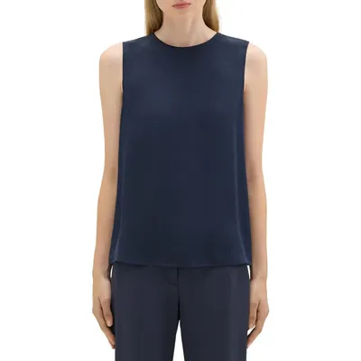 Theory Theory Sleeveless Silk Blouse in Nocturne Navy - Xlv — Women Winter navy Blouses
