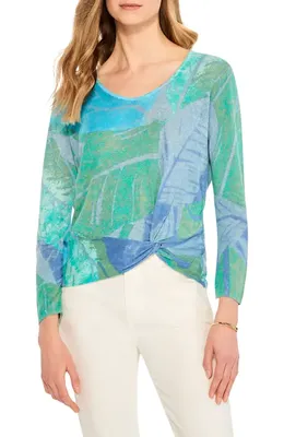 NIC+ZOE NIC+ZOE Full Bloom Knot Front Sweater in Blue Multi — Women Summer silver Tops