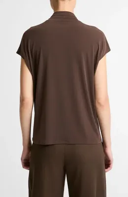 Vince Vince Twist Neck Cap Sleeve Top in Dark Bark — Women Autumn chocolate Tops